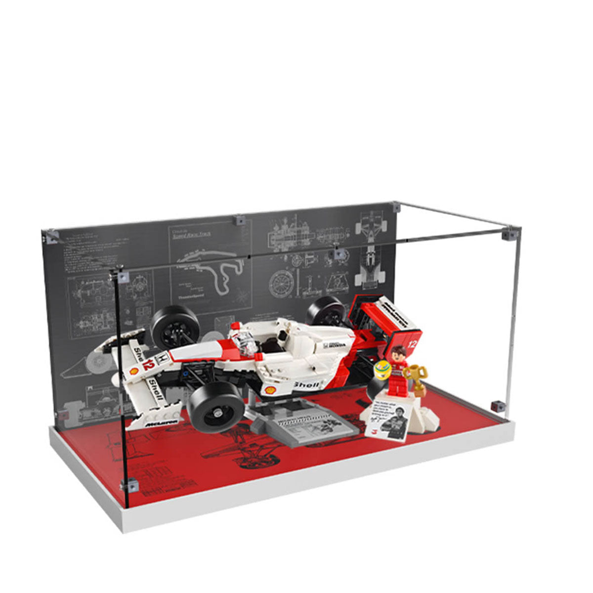 Display Case for LEGO® McLaren MP4/4 & Ayrton Senna with Blueprint Backdrop 10330