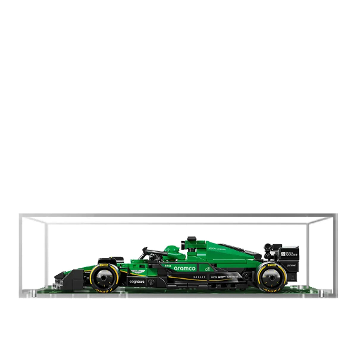 Display Case for LEGO® Aston Martin Aramco AMR24 with Racing Spirit Background 77245