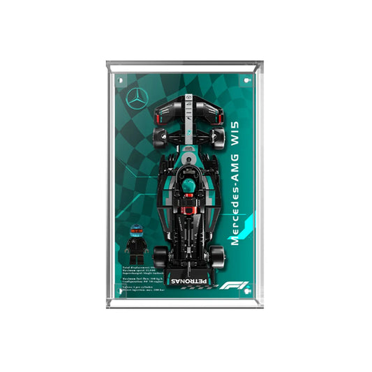 Display Case for LEGO® Mercedes-AMG W15 with Silver Arrows Racing Background 77244